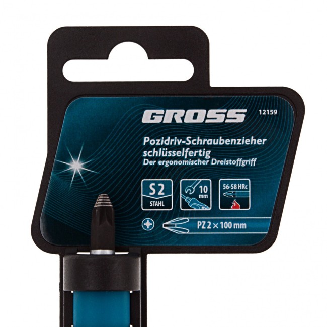 Отвертка PZ2 x 100 мм, S2, трехкомпонентная ручка Gross Отвертка PZ2 x 100 мм, S2, трехкомпонентная ручка Gross
