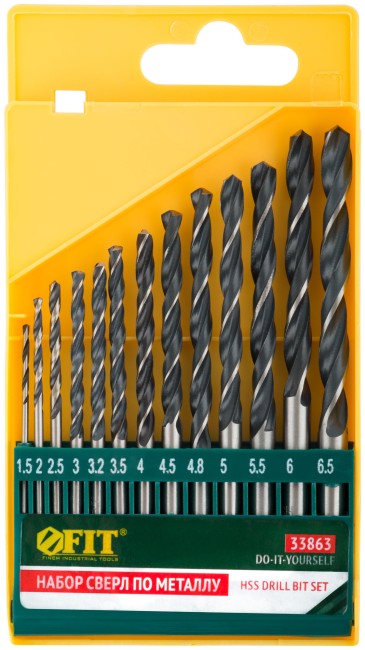 Набор сверл по металлу HSS черненых, 13 шт. (1,5-2-2,5-3-3,2-3,5-4-4,5-4,8-5-5,5-6-6,5 мм)