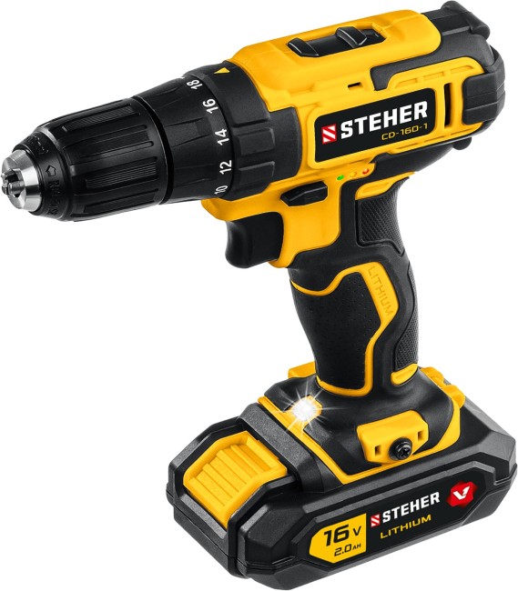 STEHER 16 В, 35 Н·м, 1 АКБ (2 А·ч), дрель-шуруповерт, кейс (CD-160-1) STEHER 16 В, 35 Н·м, 1 АКБ (2 А·ч), дрель-шуруповерт, кейс (CD-160-1)