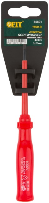 Отвертка изолированная 1000 В, CrV сталь, пластиковая ручка 3х75 мм SL Отвертка изолированная 1000 В, CrV сталь, пластиковая ручка 3х75 мм SL