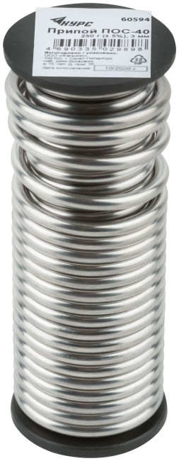 Припой ПОС 40 с канифолью, проволока диаметр 3 мм, на катушке, 250 гр. Припой ПОС 40 с канифолью, проволока диаметр 3 мм, на катушке, 250 гр.