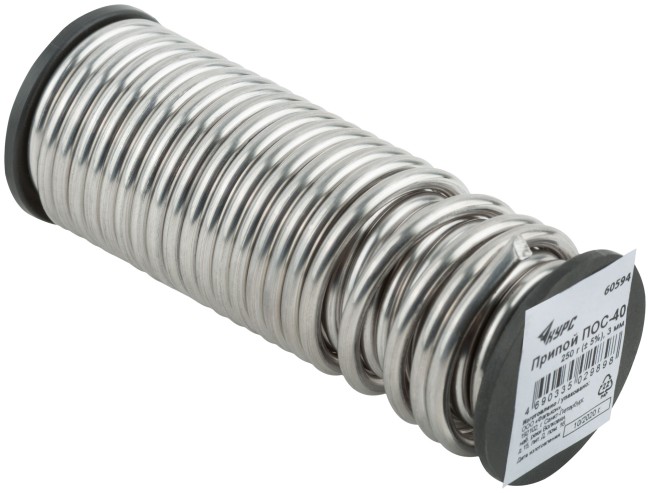 Припой ПОС 40 с канифолью, проволока диаметр 3 мм, на катушке, 250 гр. Припой ПОС 40 с канифолью, проволока диаметр 3 мм, на катушке, 250 гр.