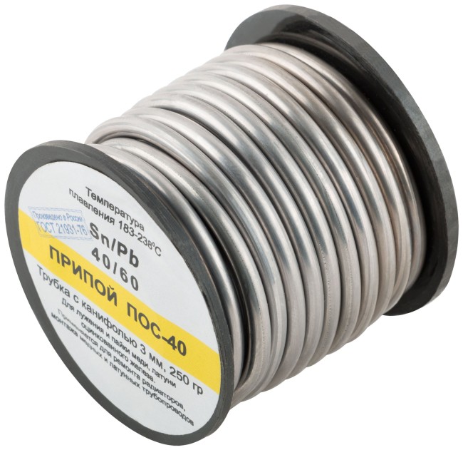 Припой ПОС 40 с канифолью, проволока диаметр 3 мм, на катушке, 250 гр. Припой ПОС 40 с канифолью, проволока диаметр 3 мм, на катушке, 250 гр.