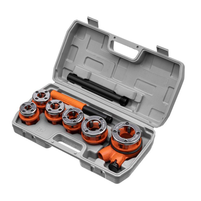 Набор клуппов 1/4-3/8-1/2-3/4-1-1.25", плашкодержатель с трещоткой, 9 предметов Sparta Набор клуппов 1/4-3/8-1/2-3/4-1-1.25", плашкодержатель с трещоткой, 9 предметов Sparta