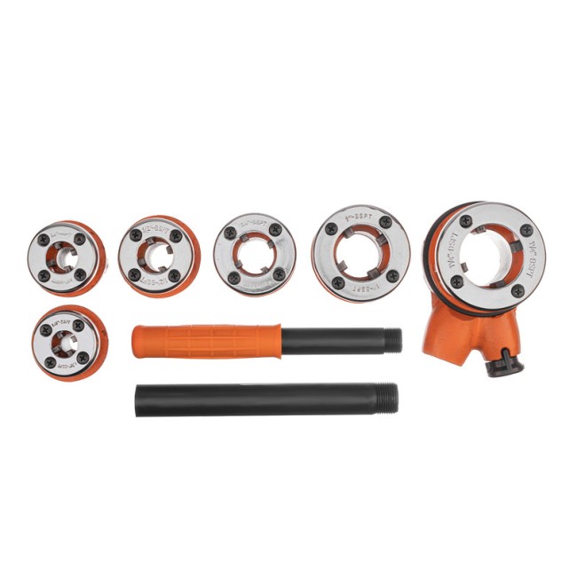 Набор клуппов 1/4-3/8-1/2-3/4-1-1.25", плашкодержатель с трещоткой, 9 предметов Sparta Набор клуппов 1/4-3/8-1/2-3/4-1-1.25", плашкодержатель с трещоткой, 9 предметов Sparta