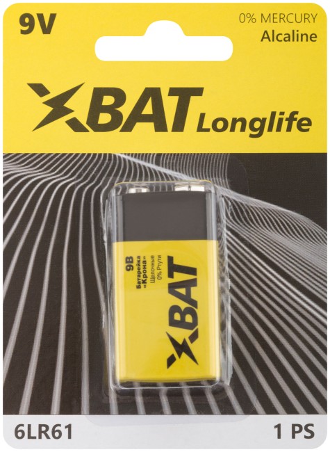 Батарейка щелочная, 9 В, тип "Крона", 1 шт.