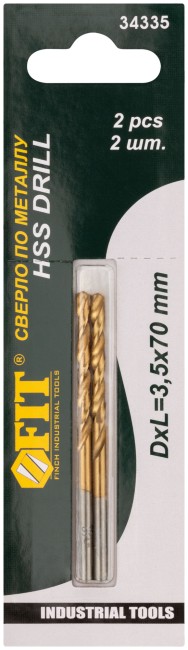 Сверла HSS по металлу, титановое покрытие, в блистере 3,5 мм (2 шт.)