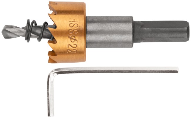 Коронка кольцевая по металлу, HSS сталь, титановое покрытие  22 мм
