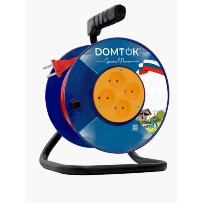 Удлинитель силовой на катушке DOMTOK 4 гнезда, ПВС 3*2,5, 4кВт, з/к 20м 2461