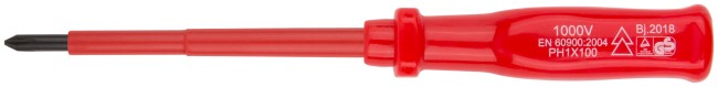 Отвертка изолированная 1000 В, CrV сталь, пластиковая ручка  РН1 х 100 мм