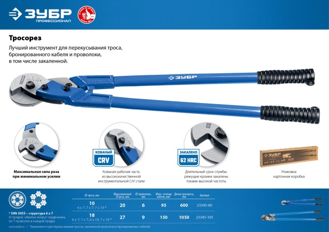 ЗУБР 1050 мм, тросорез, Профессионал (23345-105) ЗУБР 1050 мм, тросорез, Профессионал (23345-105)