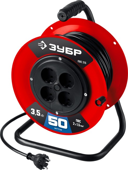 ЗУБР ПВС-215, ПВС, 2 х 1.5 мм2, 50 м, 3500 Вт, силовой удлинитель на катушке (55103-50) ЗУБР ПВС-215, ПВС, 2 х 1.5 мм2, 50 м, 3500 Вт, силовой удлинитель на катушке (55103-50)