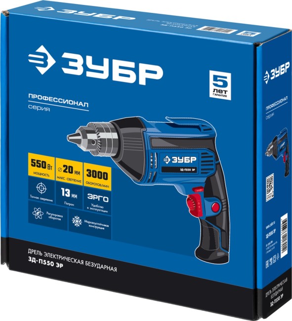 ЗУБР 550 Вт, 13 мм, безударная дрель, Профессионал (ЗД-П550 ЭР)