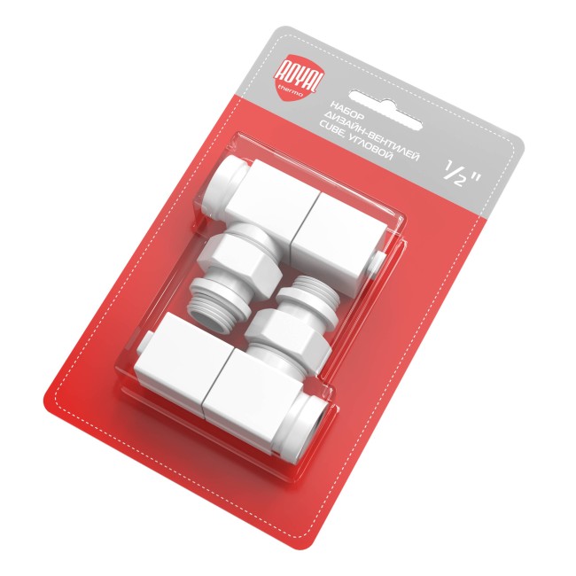 "Набор дизайн-вентилей Royal Thermo CUBE, угловой (белый) 1/2"""