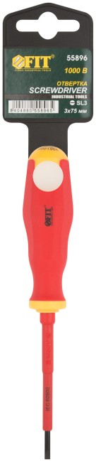 Отвертка изолированная 1000 В, CrV сталь, прорезиненная ручка  3х75 мм SL