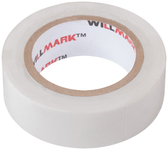 Изолента ПВХ самозатухающая WILLMARK  19 мм х 0,16 мм х 10 м  ( белая )