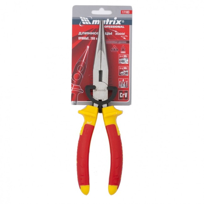 Длинногубцы прямые Insulated, 200 мм, двухкомпонентные рукоятки Matrix Professional Длинногубцы прямые Insulated, 200 мм, двухкомпонентные рукоятки Matrix Professional