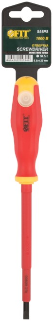 Отвертка изолированная 1000 В, CrV сталь, прорезиненная ручка 5.5х125 мм SL