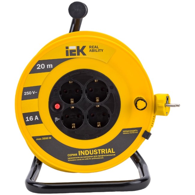Катушка с термозащитой IEK :Industrial: УК20 4 места, 2Р+PЕ, 20м, 3х1,5 мм2 WKP15-16-04-20