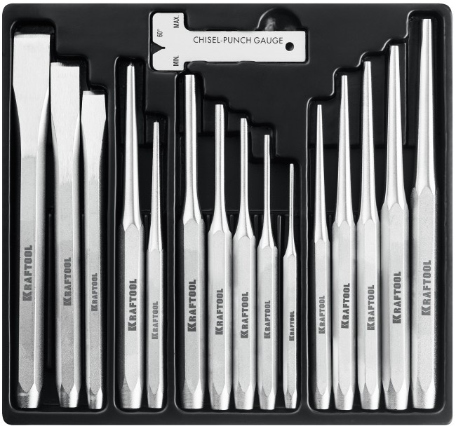 KRAFTOOL Grand-15, 15 предметов, набор зубил и кернеров (21075-H15)