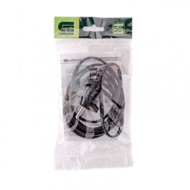 Шнур электрический соединительный, для настольной лампы, 1.7 м, 120 Вт, черный, тип V-1 Россия Сибртех