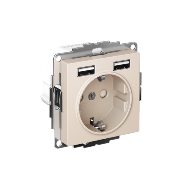 AtlasDesign Бежевый Розетка 16А c 2 USB A+A, 5В/2,4А, 2х5В/1,2А, механизм | ATN000230 | SE