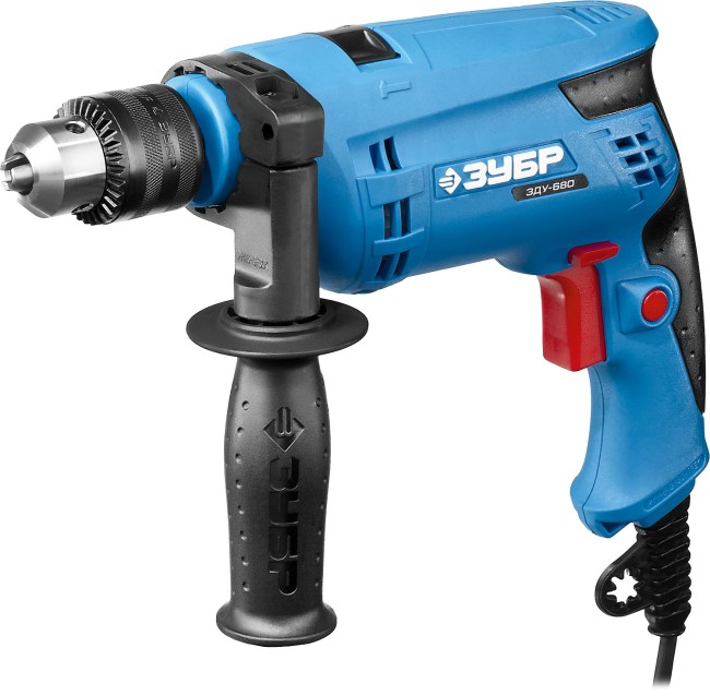 Дрель удар, ЗУБР Профессионал ЗДУ-680 ЭРМ2, патрон 13 мм, реверс, d: сталь-10 мм/бетон-13 мм/дерево-20 мм, 0-3000 об/мин, 0-48000 уд/мин, 680 Вт