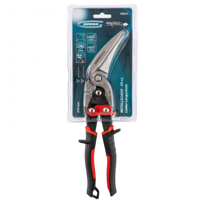 Ножницы по металлу "Piranha", 270 мм, прямой и левый проходной рез, сталь СrMo, двухкомпонентные рукоятки Gross