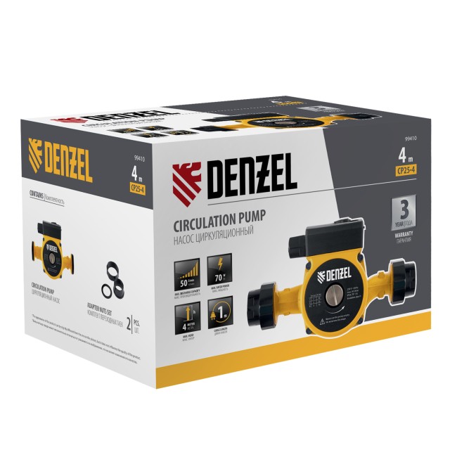 Циркуляционный насос CP25-4, напор 4 м, 50 л/мин, 1 м кабель, монт. длина 180 мм Denzel Циркуляционный насос CP25-4, напор 4 м, 50 л/мин, 1 м кабель, монт. длина 180 мм Denzel