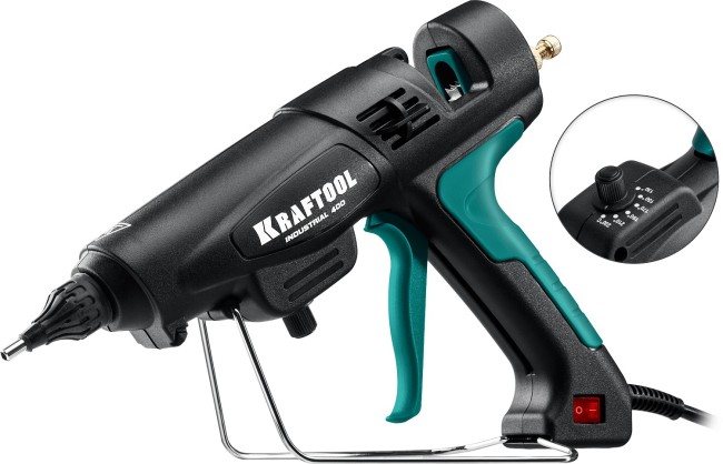KRAFTOOL Industrial 400, d 11 - 12 мм, 50 г/мин, 130 - 230°C, электрический термоклеевой пистолет (06843-300-12)