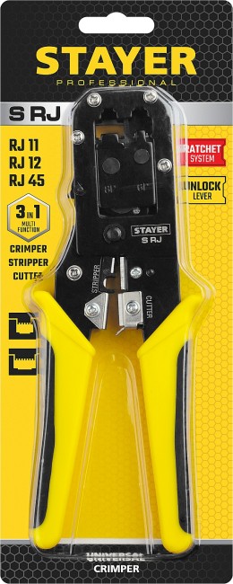 STAYER S-RJ, (RJ45, RJ11, RJ12), универсальный кримпер, Professional (22652)