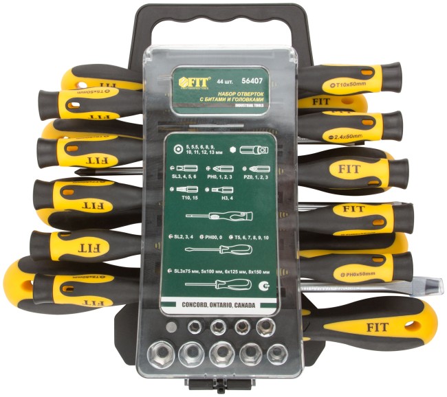 Отвертки и биты CrV, набор 44 шт., пластиковый футляр Отвертки и биты CrV, набор 44 шт., пластиковый футляр