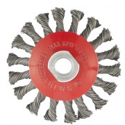 Щетка для УШМ, 100 мм, М14, "тарелка", крученая проволока 0.5 мм Matrix Щетка для УШМ, 100 мм, М14, "тарелка", крученая проволока 0.5 мм Matrix